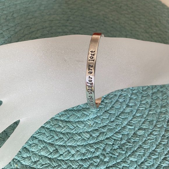 .925 Sterling Silver Cuff Bracelet Engraved with "not all who wander are lost" - Picture 2 of 3